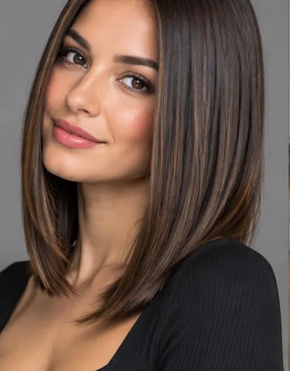 Model with sleek straight brunette hair