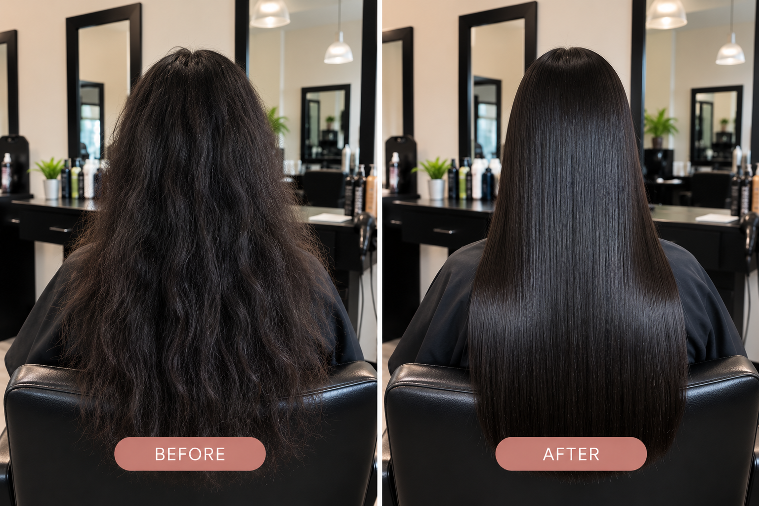 Keratin smoothing treatment before and after result