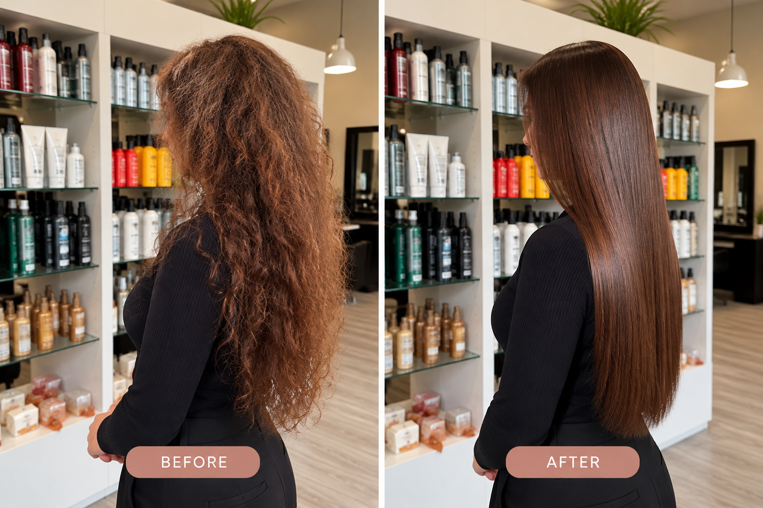 Smooth glossy hair after keratin treatment