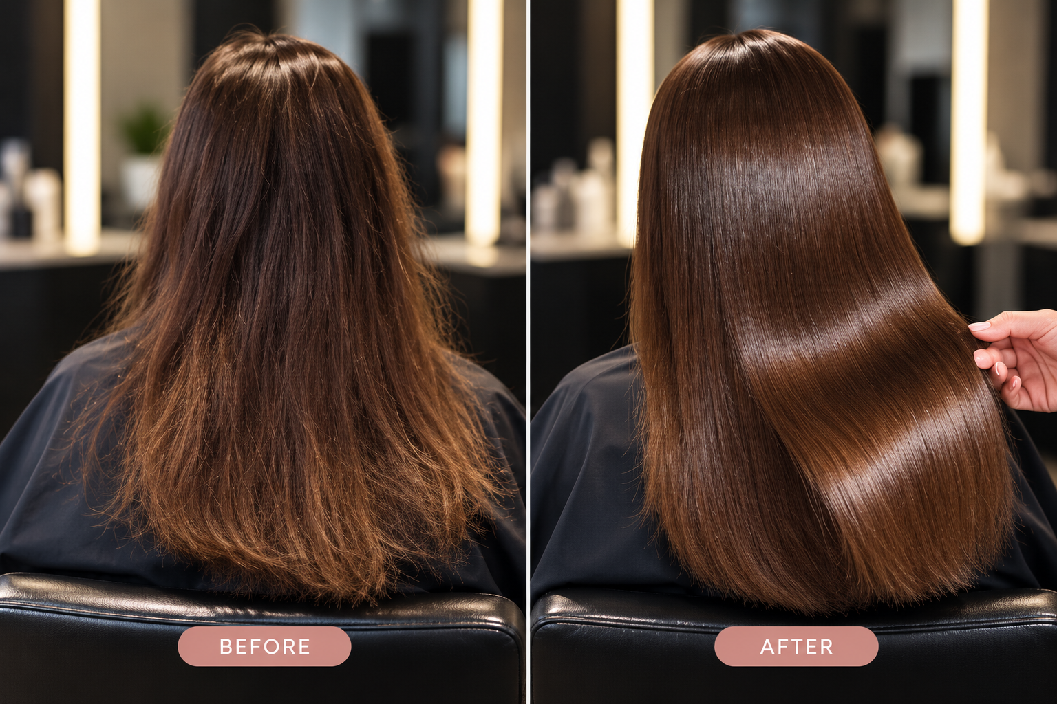 Keratin hair smoothing before and after transformation